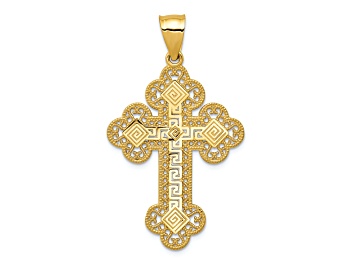 Picture of 14K Yellow Gold Budded Greek Key Cross Pendant