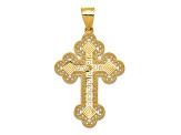 14K Yellow Gold Budded Greek Key Cross Pendant