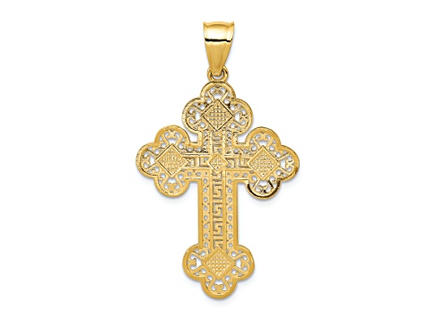 14K Yellow Gold Budded Greek Key Cross Pendant