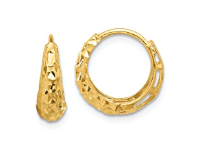 14K Yellow Gold Polished Diamond-Cut 9/16" Hoop Earrings
