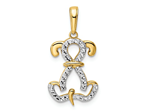 14k Two-Tone Gold Initial 'K' Pendant - Diamond-Cut White Gold Accent On Textured Yellow Gold