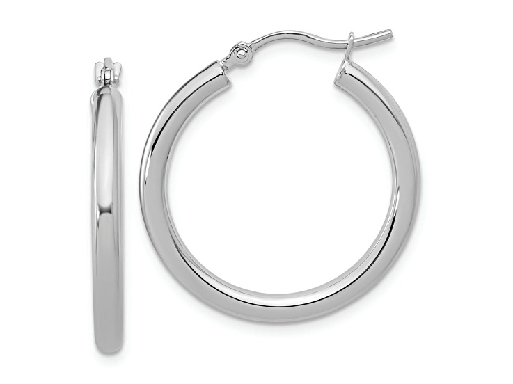 Rhodium Over 14k White Gold 1 inch Polished Tube Hoop Earrings