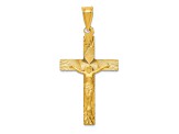 14k Yellow Gold Polished Satin and Diamond-Cut Crucifix Pendant