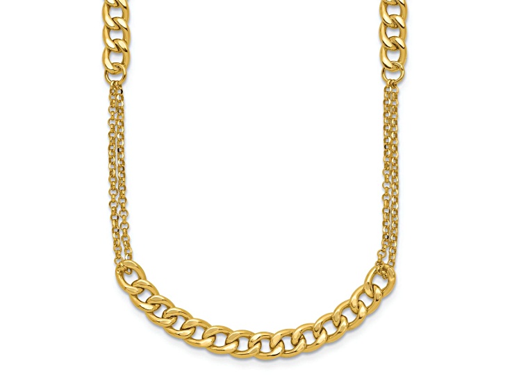 14k Yellow Gold Polished and Diamond-Cut Fancy Link 17 Inch Necklace
