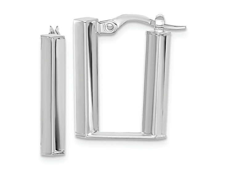 Rhodium Over 14k White Gold 13/16" Polished U Shape Hoop Earrings