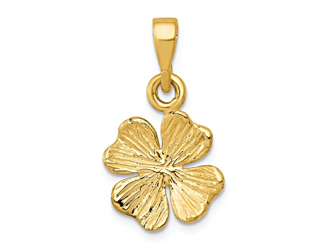 14k Yellow Gold Polished and Textured Four Leaf Clover Pendant