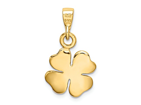 14k Yellow Gold Polished and Textured Four Leaf Clover Pendant