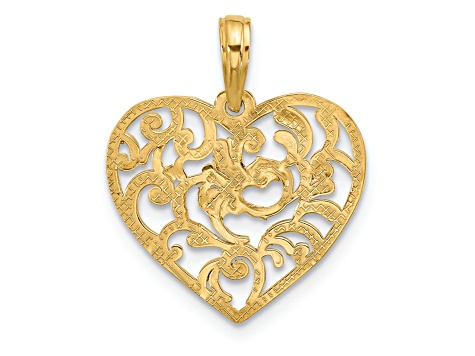 14k Yellow Gold Polished Fancy Heart Charm