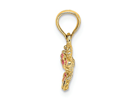 14k Yellow Gold Textured Pink Enamel Mini Butterfly Charm