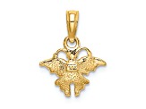 14k Yellow Gold Textured Pink Enamel Mini Butterfly Charm