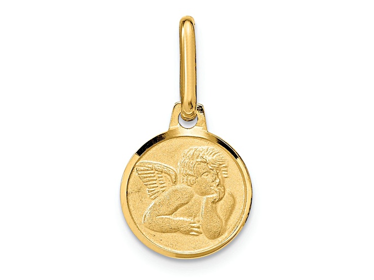 14K Yellow Gold Polished and Matte Angel Pendant