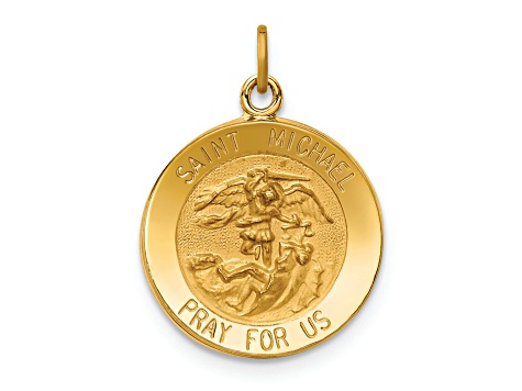 14K Yellow Gold Solid Polished/Satin Small Round St. Michael Medal