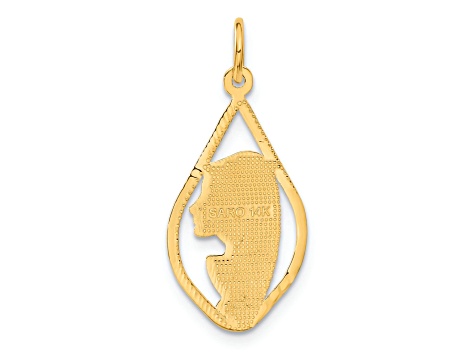 14k Yellow Gold Diamond-Cut and Brushed Blessed Mary Pendant