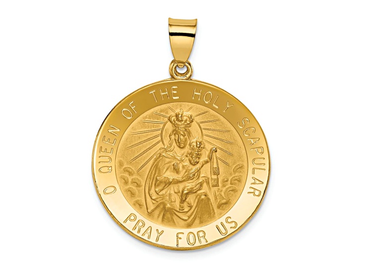 14k Yellow Gold Satin Queen of the Holy Scapular Reversible Medal Pendant