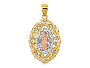 14K Yellow, Rose and White Gold Our Lady of Guadalupe Pendant