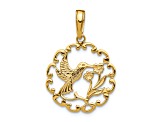 14K Yellow Gold Hummingbird with Flower in Frame Pendant