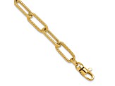 14K Yellow Gold Polished Textured Oval Link Bracelet