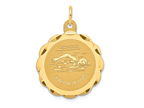 14K Yellow Gold Diamond-Cut and Satin Swimming Disc Charm