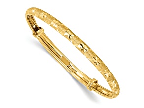 14k Yellow Gold Children's 3.15mm Polished Satin and Diamond-Cut Adjustable Baby Bangle