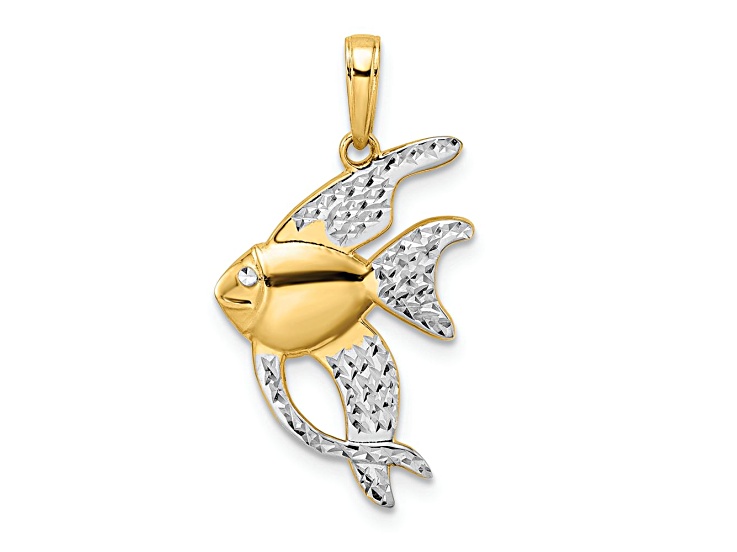 14K Two-tone Gold Diamond-Cut Angel Fish Pendant