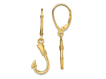 Picture of 14k Yellow Gold 3D Fish Hook Dangle Earrings