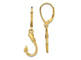 14k Yellow Gold 3D Fish Hook Dangle Earrings