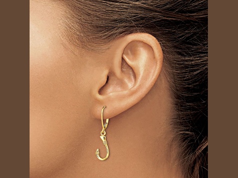 14k Yellow Gold 3D Fish Hook Dangle Earrings 14k Yellow Gold 3D Fish Hook Dangle Earrings
