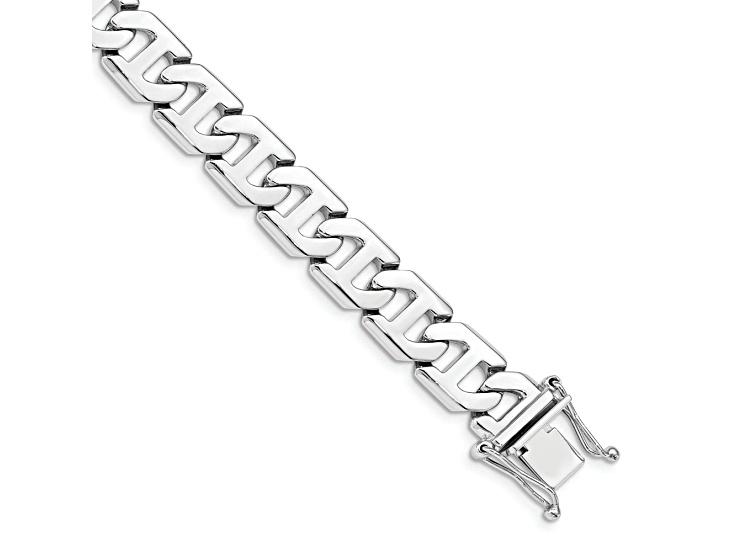 Rhodium Over 14k White Gold 10.2mm Hand-polished Fancy Link Bracelet