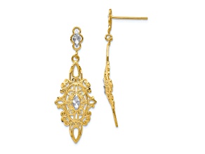 14k Yellow Gold and Rhodium Over 14k Yellow Gold Diamond-Cut Filigree Dangle Earrings