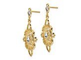14k Yellow Gold and Rhodium Over 14k Yellow Gold Diamond-Cut Filigree Dangle Earrings