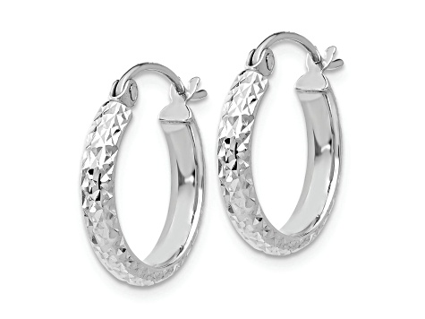 Rhodium Over 14k White Gold 9/16" Diamond-Cut Hoop Earrings