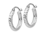 Rhodium Over 14k White Gold 9/16" Diamond-Cut Hoop Earrings