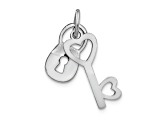 Rhodium Over 14K White Gold Polished Moveable Lock and Heart Key Charm