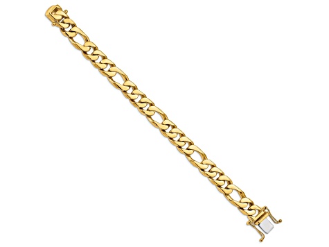 14K Yellow Gold 10mm Hand-Polished Figaro Link Bracelet