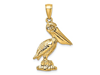 Picture of 14k Yellow Gold Textured Large Standing Pelican with Moveable Mouth Pendant