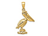 14k Yellow Gold Textured Large Standing Pelican with Moveable Mouth Pendant
