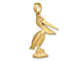 14k Yellow Gold Textured Large Standing Pelican with Moveable Mouth Pendant