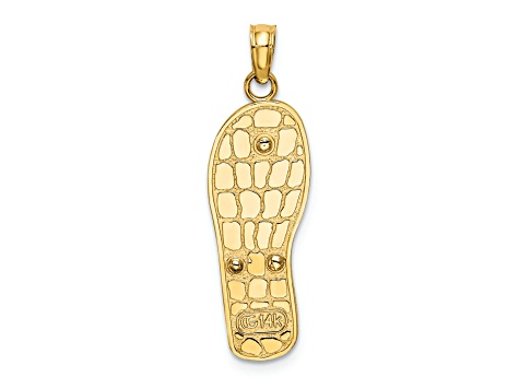 14k Yellow Gold and Rhodium over 14k Yellow Gold Enamel Pink Flowers On Blue Stripes Flip-Flop Charm