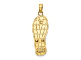 14k Yellow Gold and Rhodium over 14k Yellow Gold Enamel Pink Flowers On Blue Stripes Flip-Flop Charm