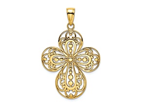 14k Yellow Gold Cut-Out with Rounded Tips Filigree Cross Pendant