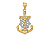 14K Yellow Gold with White Rhodium Diamond-cut Mariners Cross Pendant