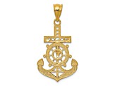 14K Yellow Gold with White Rhodium Diamond-cut Mariners Cross Pendant