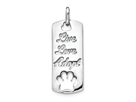 Rhodium Over 14k White Gold Polished Live Love Adopt Paw Dog Tag Pendant