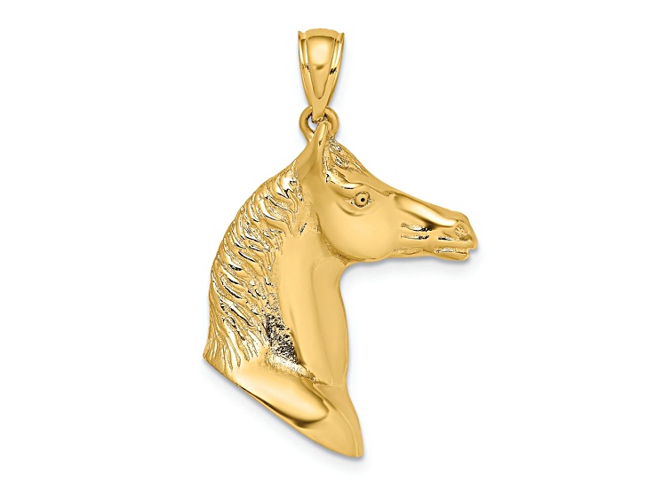 14k Yellow Gold 3D Polished and Textured Horse Head Charm