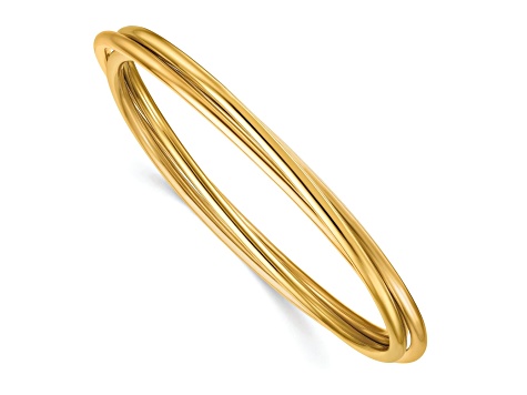 14K Yellow Gold Polished 3 Intertwined Slip-on Bangle - 14TG5B | JTV.com