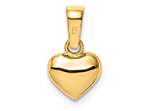 14k Yellow Gold 3D Satin and Polished Puffed Heart Pendant