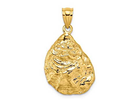 14k Yellow Gold Textured 3D Oyster Shell Charm