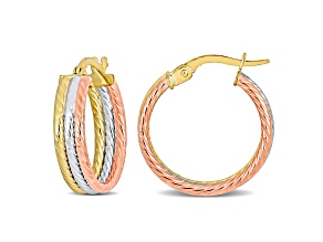 19MM Triple Row Twisted Hoop Earrings in 10K 3-Tone Gold