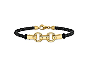 14k Yellow Gold Polished Fancy Link Leather Bracelet