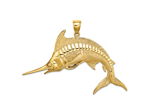 14k Yellow Gold Textured and Satin 2D Blue Marlin Charm